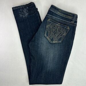 White Tag Premium Denim Distressed Straight Leg Blue 3D Design Pockets Jeans